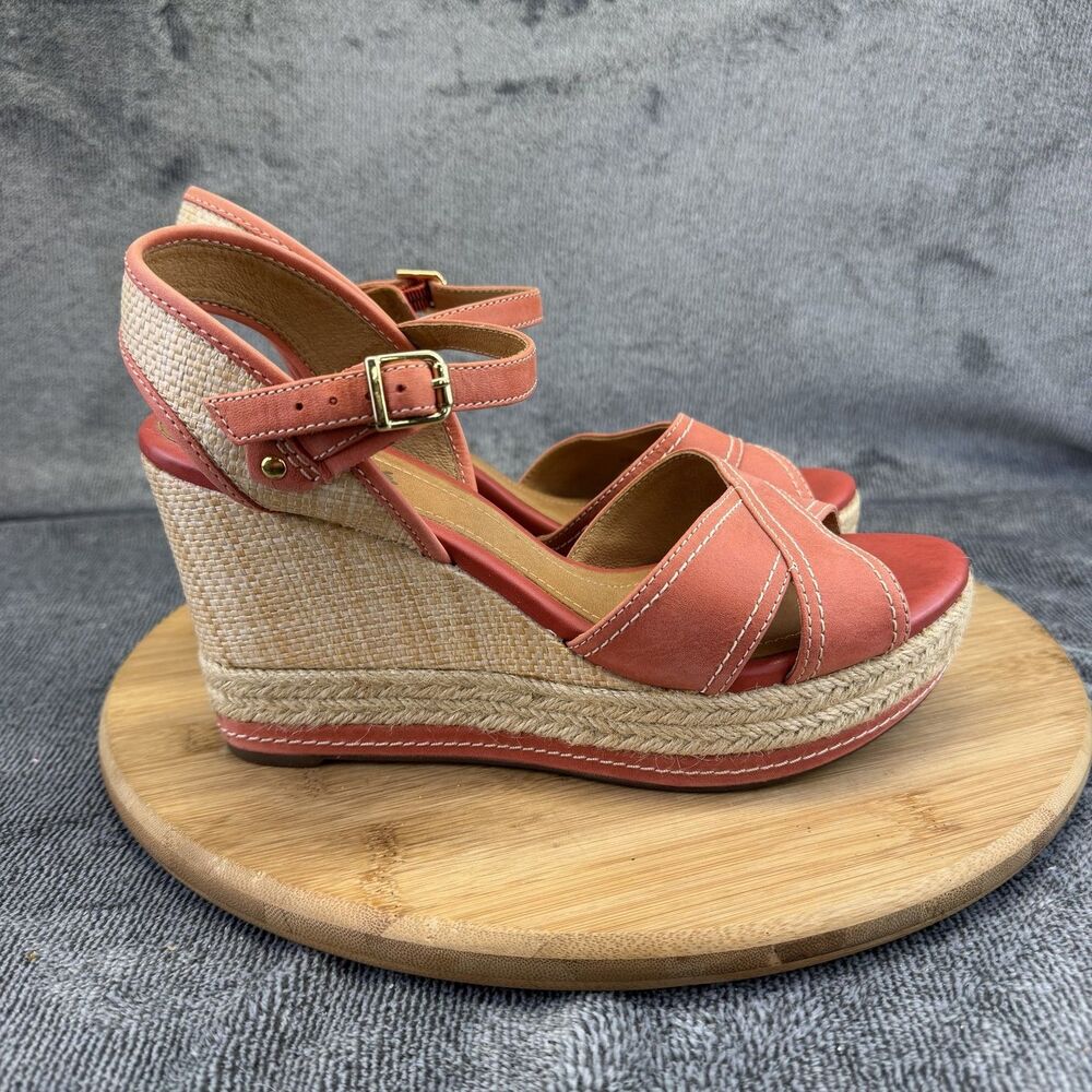 Clarks Indigo Wedge Sandals Womens Size 8.5 Orange Espadrille Platform 64373